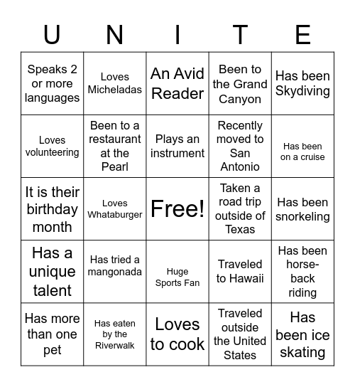 Unite Bingo Card