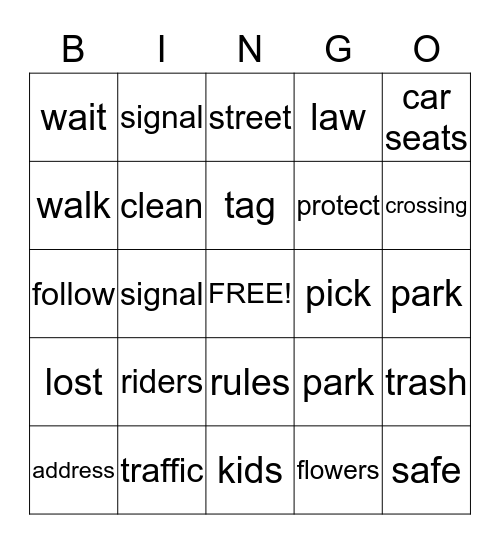 Kids Laws Bingo Card