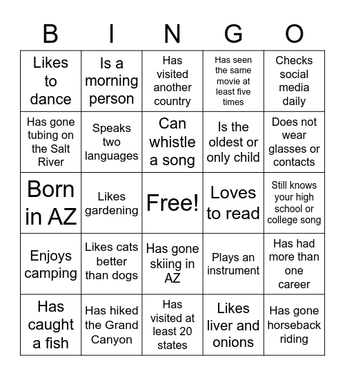 Getting to Know You Bingo Card