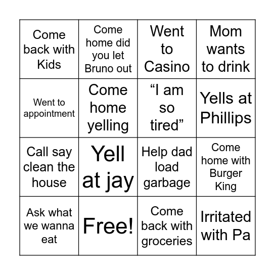 Mom Bingo Card