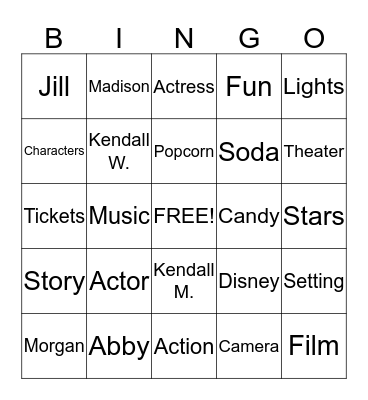 Movie Night  Bingo Card