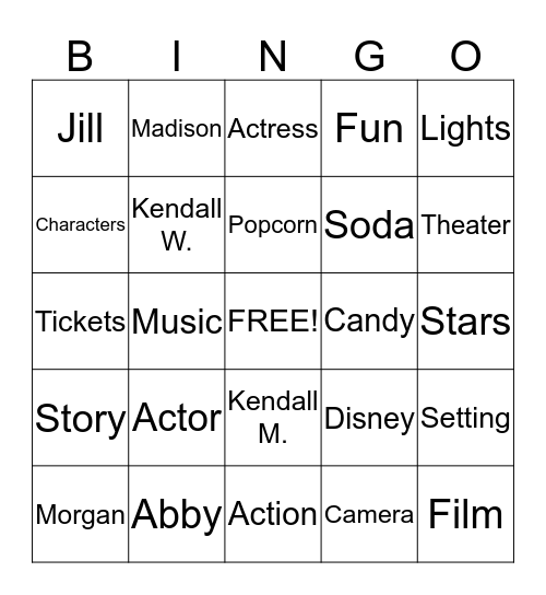 Movie Night  Bingo Card