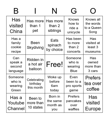 P&T Bingo Card