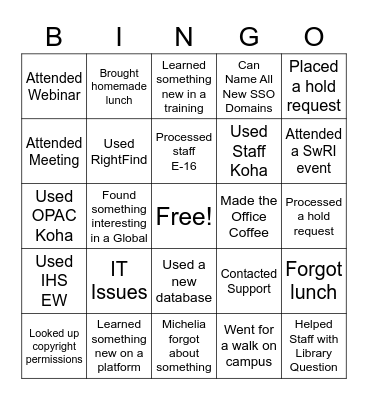Library Bingo Card