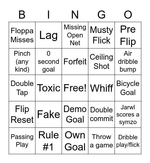 Rocket League Bingo Card