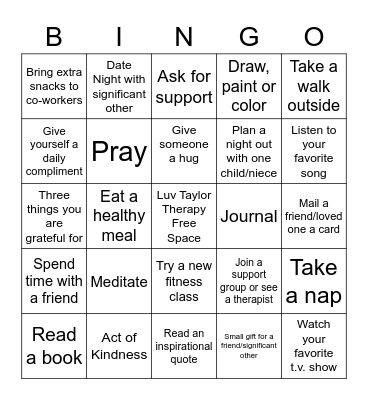 Self-Care Bingo Card