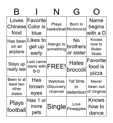 People Bingo Card