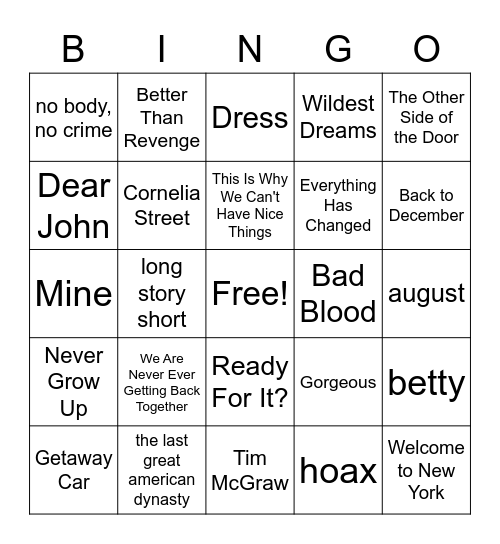 Playlist Bingo Card