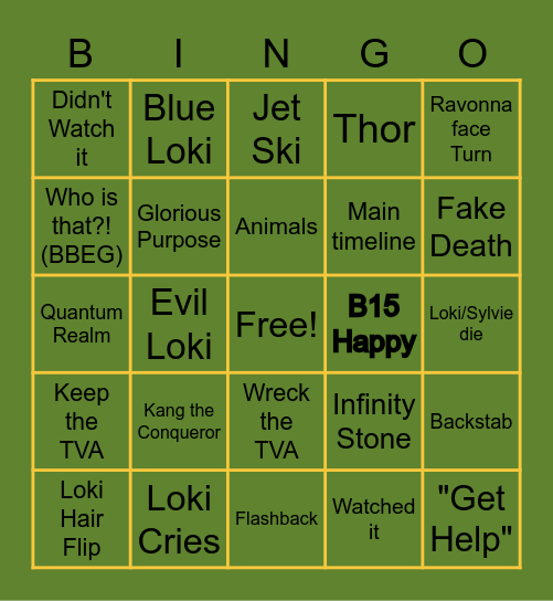 Loki Finale Bingo Card