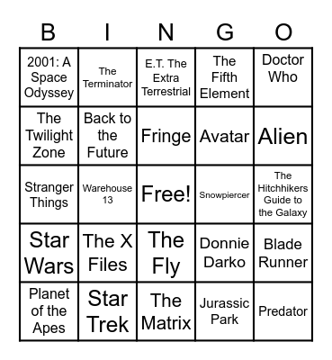 Sci-Fi Bingo Card