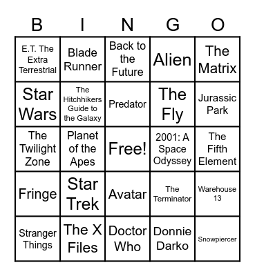 Sci Fi Bingo Card
