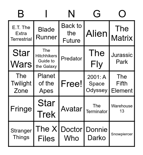 Sci Fi Bingo Card