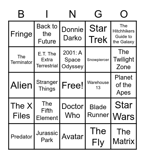 Sci-Fi Bingo Card