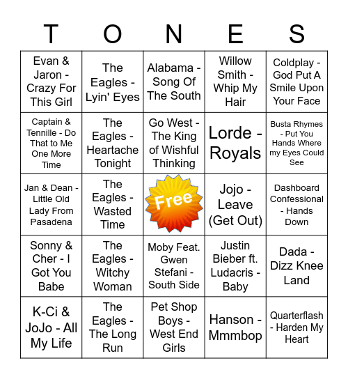 Game Of Tones 7/13/21 Game 1 Bingo Card