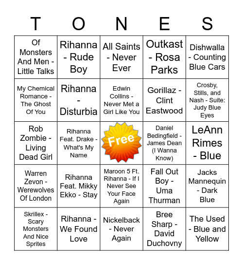 Game Of Tones 7/13/21 Game 2 Bingo Card
