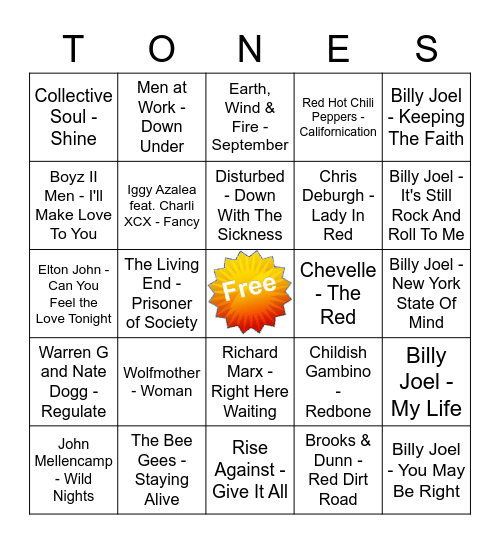Game Of Tones 7/13/21 Game 6 Bingo Card