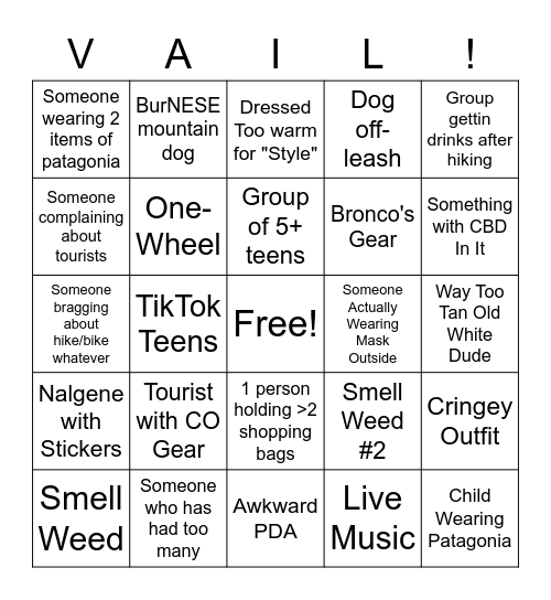 VAIL BINGO Card