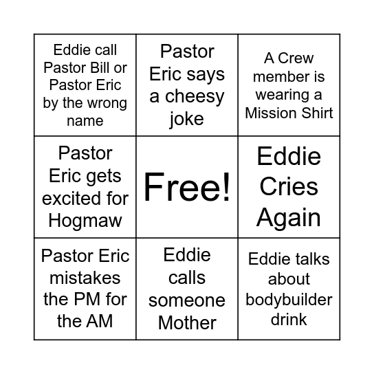 Salem Mission Bingo Card