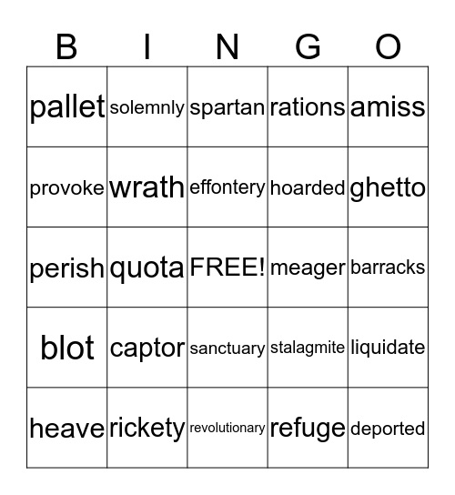 Prisoner B-3047 Bingo Card