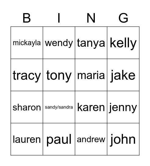 RECEPTION BINGO Card