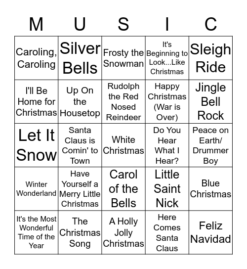 Christmas Carol Bingo Card