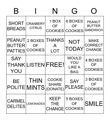 Cookie Booth Bingo Card