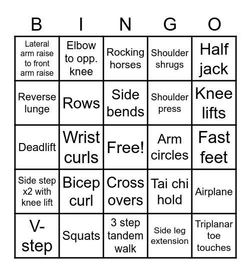 Exercise  Bingo Card