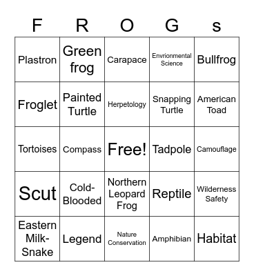 Amphibian and Reptile Bingo Card