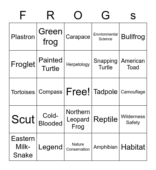 Amphibian and Reptile Bingo Card