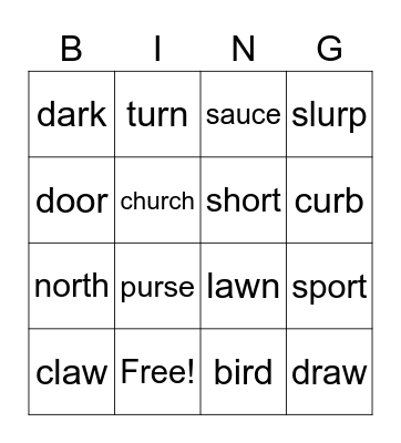 R VOWELS 11111111 Bingo Card