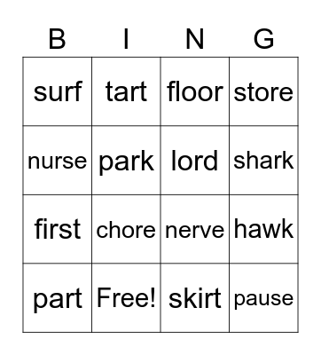 R VOWELS 22222222 Bingo Card