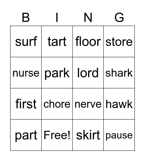 R VOWELS 22222222 Bingo Card