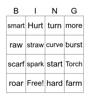 R VOWELS 4444444 Bingo Card