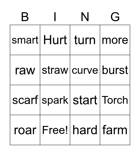 R VOWELS 4444444 Bingo Card