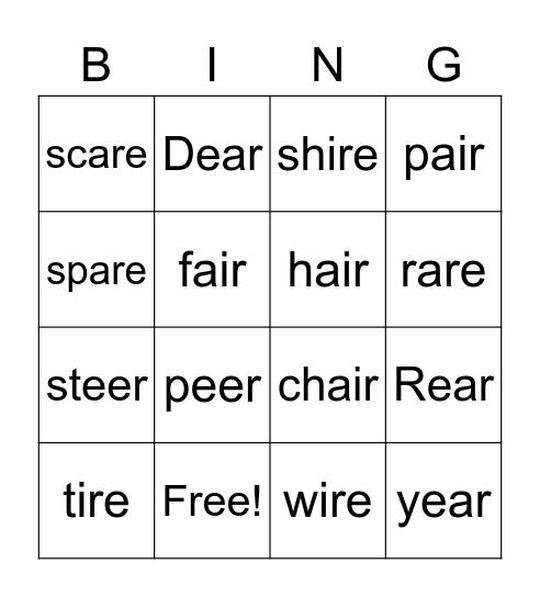 ENDING VOWELS Bingo Card