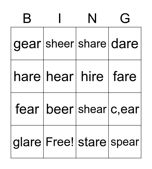 ENDING VOWELS 222221 Bingo Card