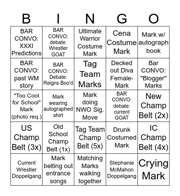 WWE WMXXXI (S)Marks Watch Bingo Card