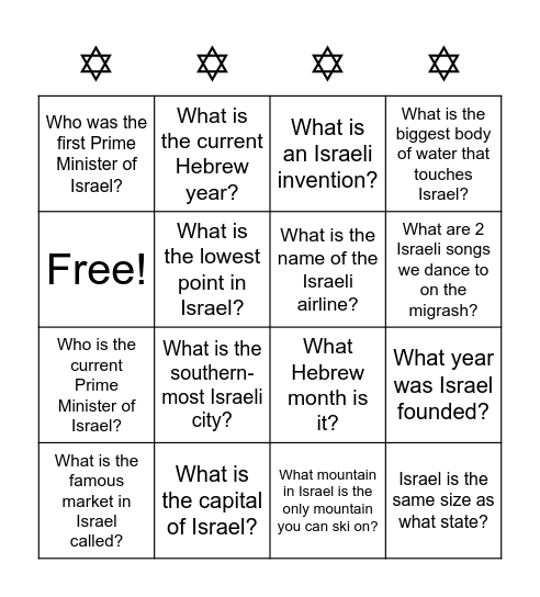 ✡️ Yom Yisrael Bingo ✡️ Bingo Card