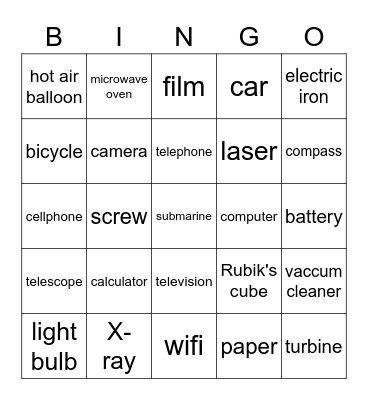 Inventions Bingo Card