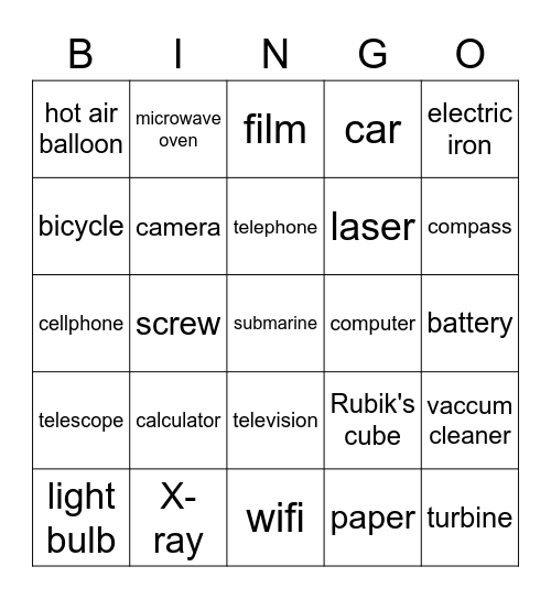 Inventions Bingo Card