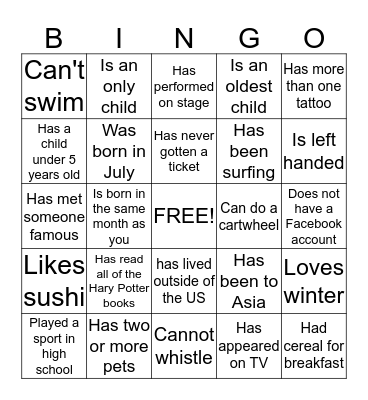 Find Someone Who... Bingo Card