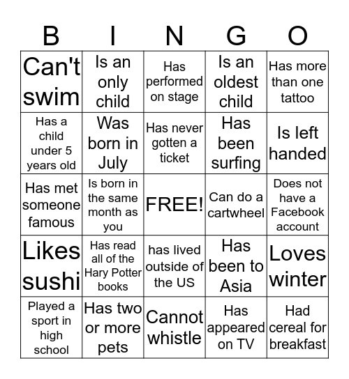 Find Someone Who... Bingo Card