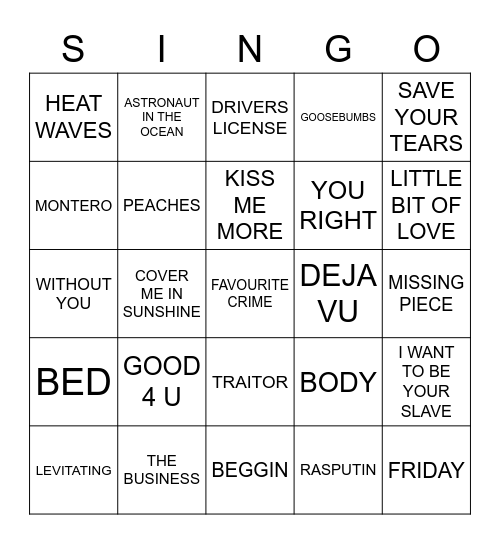 673 TOP 25 SONGS JULY 2021 Bingo Card