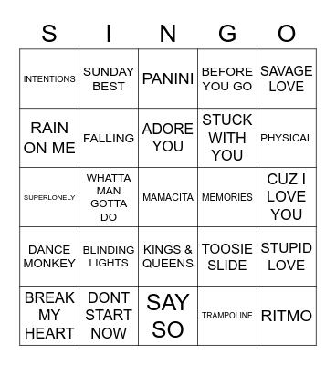 674 KIDZ BOP 2021 Bingo Card