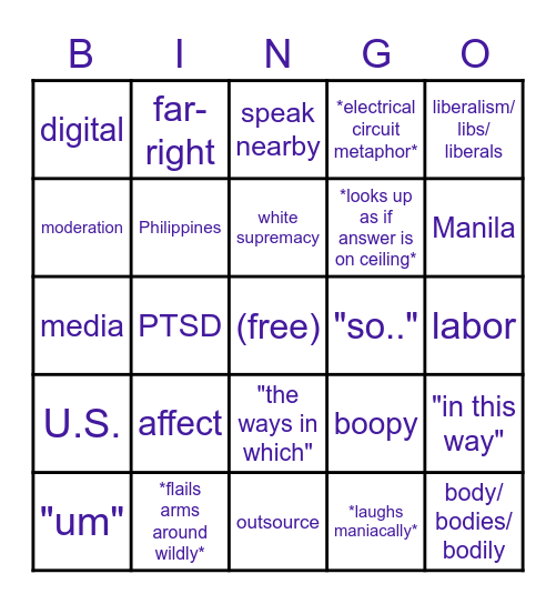 Stuff Rae Did and Said During Their Defense Bingo Card