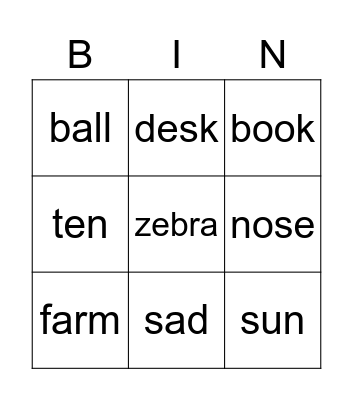 Untitled Bingo Card