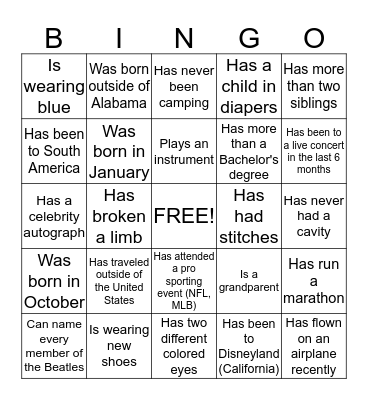 Find Someone Who... Bingo Card