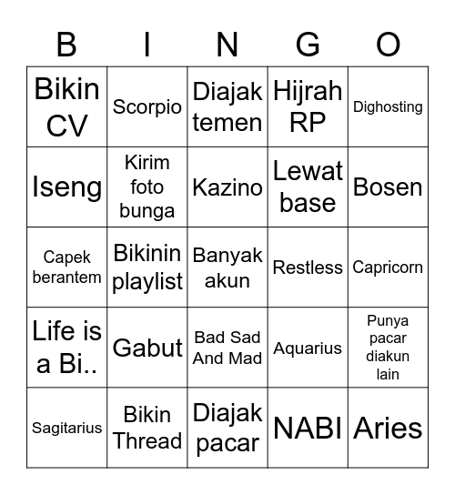 Sunghoon Bingo Card