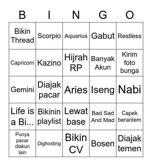 Sunghoon Bingo Card