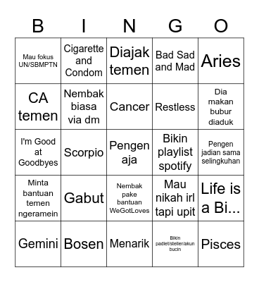 Johnny Bingo Card